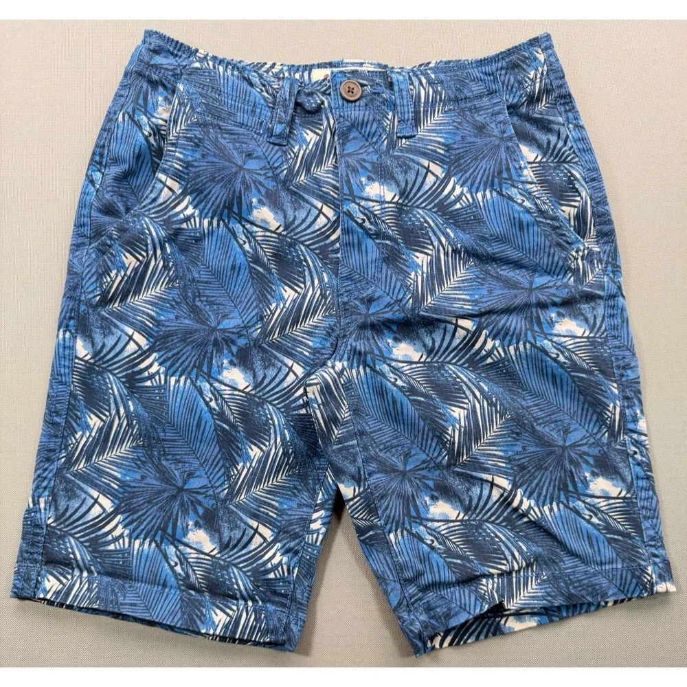 Arizona Jean Co Palm Leaf Tropical Shorts Blue Stretch Chino | Men's 29